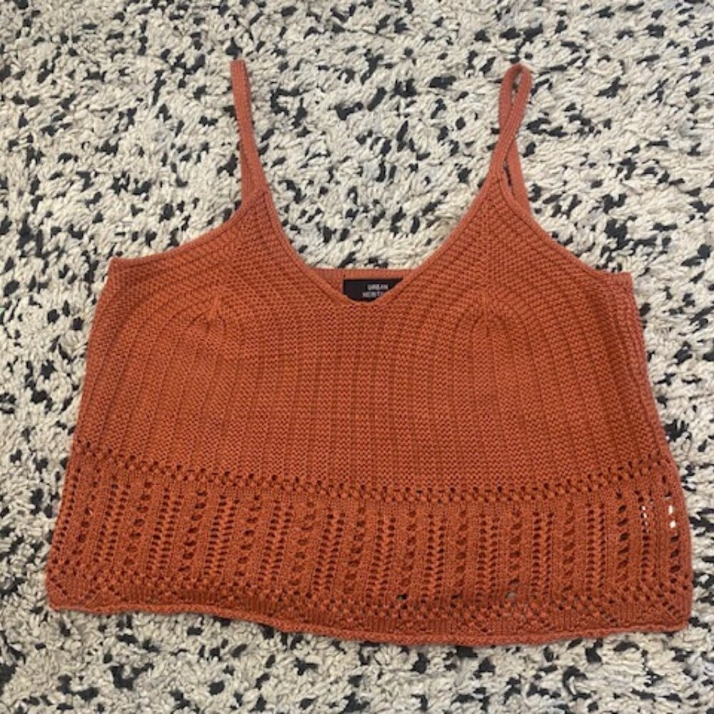 Crochet Cropped Top Rust Brown Size L Urban Heritage Boho Beachy Strappy
